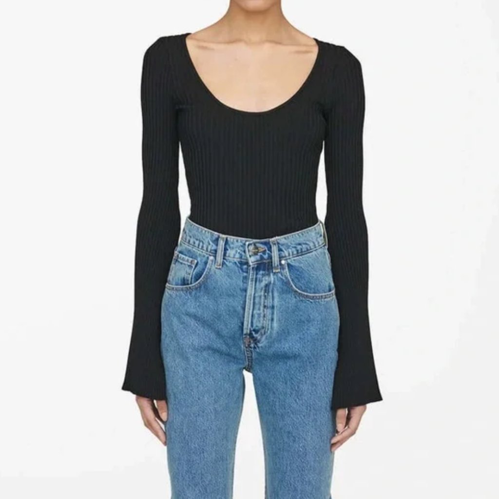 Anine Bing Black Long Sleeve Ribbed Top